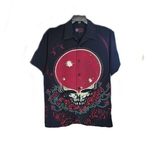 Vintage Grateful Dead Size M Dragonfly Black Bertha Rose Button Up Shirt Mens